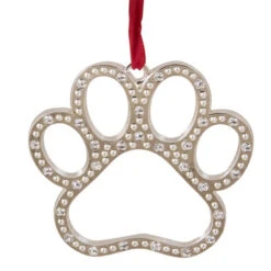 Northlight 2.5" Silver-Plated Paw Print Christmas Ornament With European Crystals