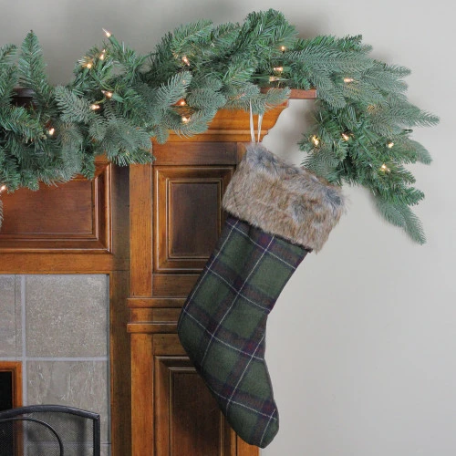 Northlight 17.5" Green And Brown Plaid Christmas Stocking With Cuff 4 Northlight 17.5" Green And Brown Plaid Christmas Stocking With Cuff - Image 2
