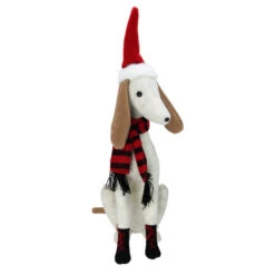 Northlight 21.5" White And Gray Sitting Greyhound Dog In Santa Hat Christmas Decoration