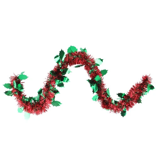 Northlight 50' Shiny Red Christmas Tinsel Garland With Green Holly - Unlit 3 Northlight 50' Shiny Red Christmas Tinsel Garland With Green Holly - Unlit