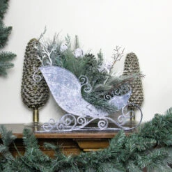 Northlight 9.5" Gray And Green Frosted Christmas Pinecone, Bell And Foliage Filled Tabletop Sleigh -Ornaments Store northlight kji15966 styled 03735.1587644289