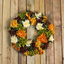Northlight Autumn Orange And Green Chrysanthemum Artificial Thanksgiving Wreath - 19.5-Inch, Unlit -Ornaments Store northlight kji2015967 40215.1665610430