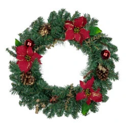 Northlight Pine, Poinsettia, Berry And Pine Cone Artificial Christmas Wreath, 24-Inch, Unlit