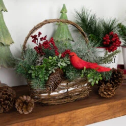 Northlight 12" Red Cardinal With Winter Foliage Twig Basket Christmas Decoration -Ornaments Store northlight kji85787 styled 3 58421.1685625088