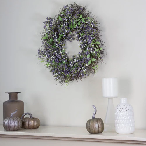 Northlight Purple Mini Berry Artificial Thanksgiving Wreath, 22-Inch Unlit 4 Northlight Purple Mini Berry Artificial Thanksgiving Wreath, 22-Inch Unlit - Image 2