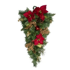 Northlight 32" Pine And Poinsettias Artificial Christmas Teardrop Swag - Unlit