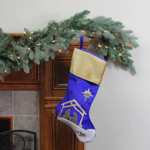 Northlight 20.5" Blue And Gold Nativity Scene Christmas Stocking With Gold Cuff 4 Northlight 20.5" Blue And Gold Nativity Scene Christmas Stocking With Gold Cuff - Image 2