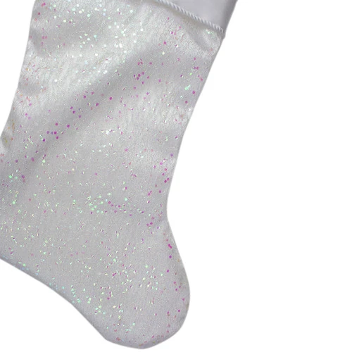 Northlight 22.25" White With Pink Iridescent Glitter Christmas Stocking With Satin Cuff 6 Northlight 22.25" White With Pink Iridescent Glitter Christmas Stocking With Satin Cuff - Image 4