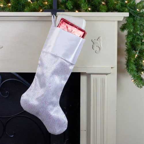 Northlight 22.25" White With Pink Iridescent Glitter Christmas Stocking With Satin Cuff 4 Northlight 22.25" White With Pink Iridescent Glitter Christmas Stocking With Satin Cuff - Image 2
