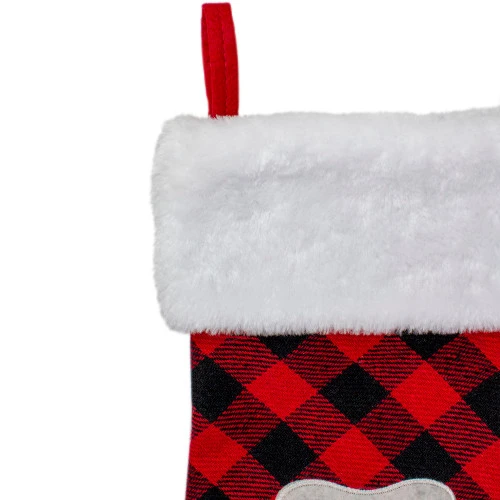 Northlight 15.5" Red And Black Buffalo Plaid Pet Embroidered Christmas Stocking 6 Northlight 15.5" Red And Black Buffalo Plaid Pet Embroidered Christmas Stocking - Image 4