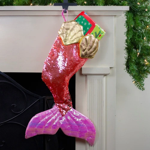 Northlight 24" Pink And Gold Sequined Iridescent Mermaid Christmas Stocking 4 Northlight 24" Pink And Gold Sequined Iridescent Mermaid Christmas Stocking - Image 2