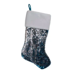 Northlight 22.75" Sky Blue And Silver Reversible Sequined Christmas Stocking With Faux Fur Cuff -Ornaments Store northlight l27914 02 38442.1588344222