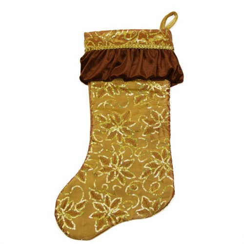Northlight 19" Gold Sequined Floral Venetian Style Ruffle Cuff Christmas Stocking 4 Northlight 19" Gold Sequined Floral Venetian Style Ruffle Cuff Christmas Stocking - Image 2