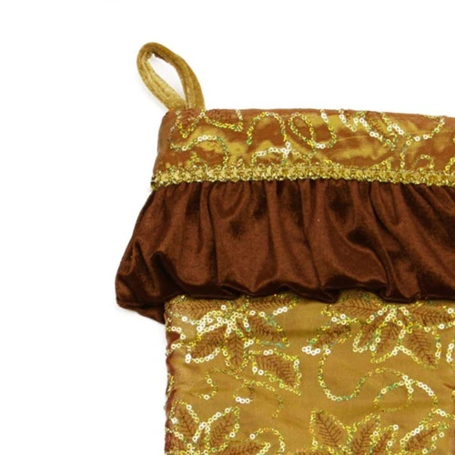Northlight 19" Gold Sequined Floral Venetian Style Ruffle Cuff Christmas Stocking 5 Northlight 19" Gold Sequined Floral Venetian Style Ruffle Cuff Christmas Stocking - Image 3