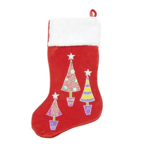 Northlight 20" Red And White Embroidered Velveteen Cuff Christmas Tree Stocking 4 Northlight 20" Red And White Embroidered Velveteen Cuff Christmas Tree Stocking - Image 2