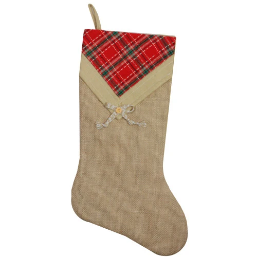 Northlight 20.5" Beige And Red Plaid V-Cuff Christmas Stocking 3 Northlight 20.5" Beige And Red Plaid V-Cuff Christmas Stocking