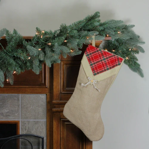 Northlight 20.5" Beige And Red Plaid V-Cuff Christmas Stocking 4 Northlight 20.5" Beige And Red Plaid V-Cuff Christmas Stocking - Image 2