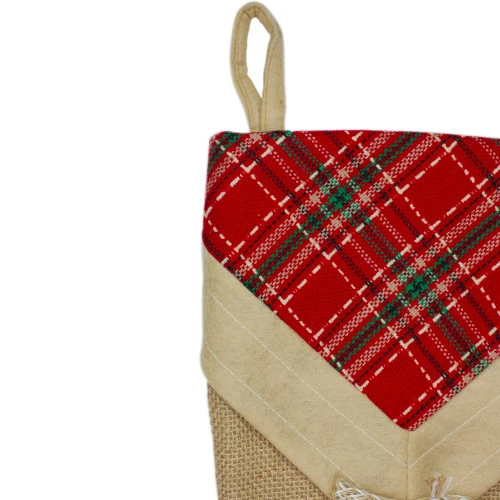Northlight 20.5" Beige And Red Plaid V-Cuff Christmas Stocking 5 Northlight 20.5" Beige And Red Plaid V-Cuff Christmas Stocking - Image 3