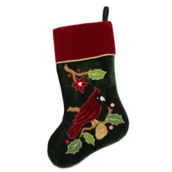 Northlight 20.5" Red And Green Cardinal Embroidered Christmas Stocking -Ornaments Store northlight l36162 3 49317.1665347049