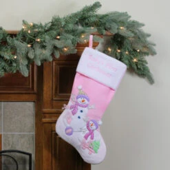 Northlight 21" Light Pink Baby's First Christmas Velveteen Snowmen Christmas Stocking -Ornaments Store northlight l50960 3 77021.1588355087
