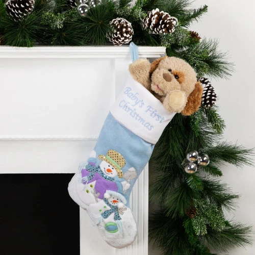 Northlight 21" Blue And White "Baby's First Christmas" Snowman Stocking 4 Northlight 21" Blue And White "Baby's First Christmas" Snowman Stocking - Image 2