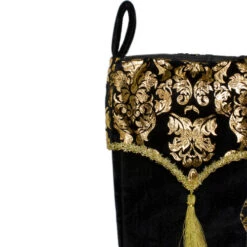 Northlight 21.5" Black And Gold Damask Velveteen Christmas Stocking With Tassel -Ornaments Store northlight l85479 3 25248.1664988808