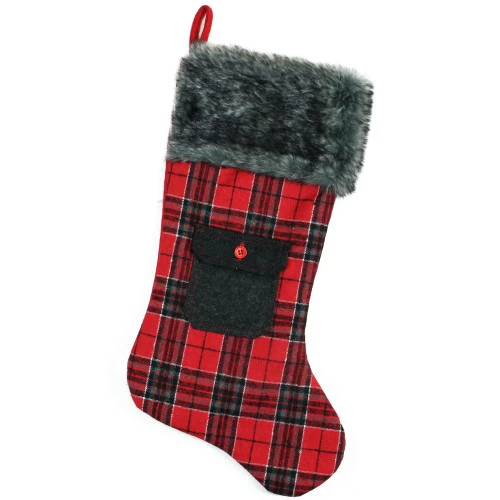 Northlight 20.5" Red And Black Plaid Christmas Stocking With Pocket And Faux Fur Cuff 3 Northlight 20.5" Red And Black Plaid Christmas Stocking With Pocket And Faux Fur Cuff