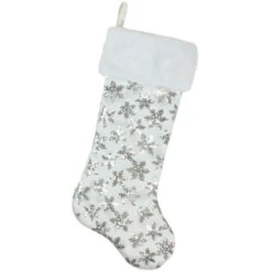 Northlight 19 White And Silver Sequin Snowflake Christmas Stocking
