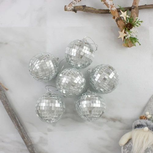Northlight 6ct Silver Splendor Glass Disco Christmas Ball Ornaments 3.25" (80mm) 4 Northlight 6ct Silver Splendor Glass Disco Christmas Ball Ornaments 3.25" (80mm) - Image 2