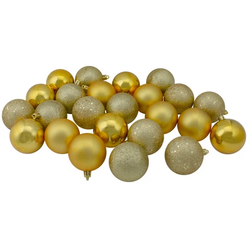 Northlight 24ct Vegas Gold Shatterproof 4-Finish Christmas Ball Ornaments 2.5" (60mm) 3 Northlight 24ct Vegas Gold Shatterproof 4-Finish Christmas Ball Ornaments 2.5" (60mm)