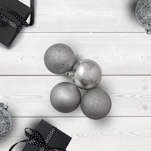 Northlight 60ct Pewter Gray Shatterproof 4-Finish Christmas Ball Ornaments 2.5" (60mm) 4 Northlight 60ct Pewter Gray Shatterproof 4-Finish Christmas Ball Ornaments 2.5" (60mm) - Image 2