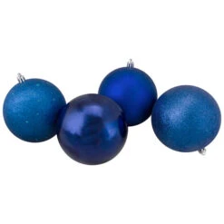 Northlight 12ct Royal Blue Shatterproof 4-Finish Christmas Ball Ornaments 4" (100mm) -Ornaments Store northlight lj35182 2 05183.1632502736