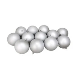 Northlight 12ct Silver Splendor Shatterproof Matte Christmas Ball Ornaments 4" (100mm)