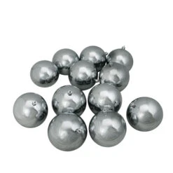 Northlight 12ct Pewter Gray Shatterproof Shiny Christmas Ball Ornaments 4" (100mm)