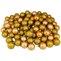 Northlight 96ct Antique Gold Shatterproof 4-Finish Christmas Ball Ornaments 1.5" (40mm)