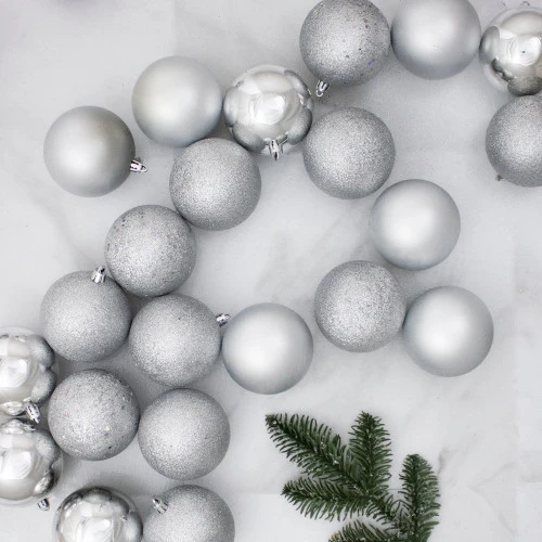 Northlight 60ct Shatterproof Silver 4-Finish Christmas Ball Ornaments 2.5" (60mm) 4 Northlight 60ct Shatterproof Silver 4-Finish Christmas Ball Ornaments 2.5" (60mm) - Image 2