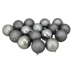 Northlight 16ct Gray Shatterproof 4-Finish Christmas Ball Ornaments 3" (75mm)