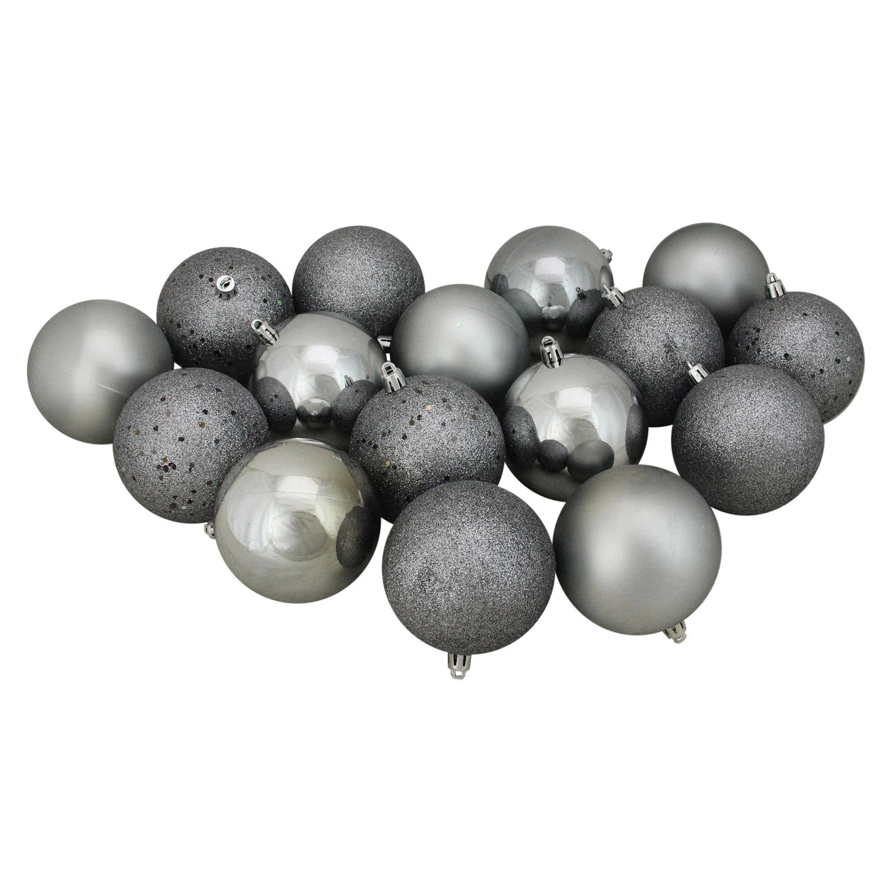 Northlight 16ct Gray Shatterproof 4-Finish Christmas Ball Ornaments 3" (75mm) 3 Northlight 16ct Gray Shatterproof 4-Finish Christmas Ball Ornaments 3" (75mm)