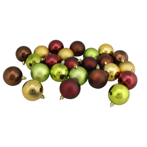 Northlight 24ct Brown, Green, And Red Shatterproof 2-Finish Christmas Ball Ornaments 2.5" (60mm) 4 Northlight 24ct Brown, Green, And Red Shatterproof 2-Finish Christmas Ball Ornaments 2.5" (60mm) - Image 2