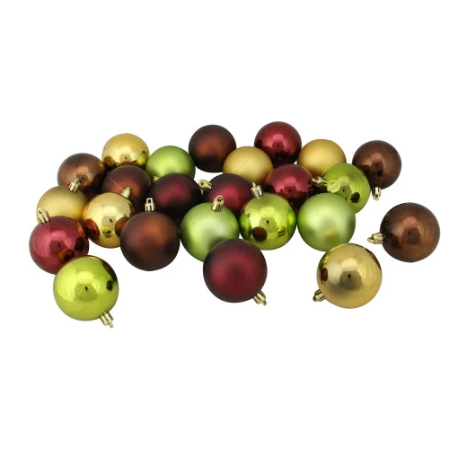 Northlight 24ct Brown, Green, And Red Shatterproof 2-Finish Christmas Ball Ornaments 2.5" (60mm) 3 Northlight 24ct Brown, Green, And Red Shatterproof 2-Finish Christmas Ball Ornaments 2.5" (60mm)