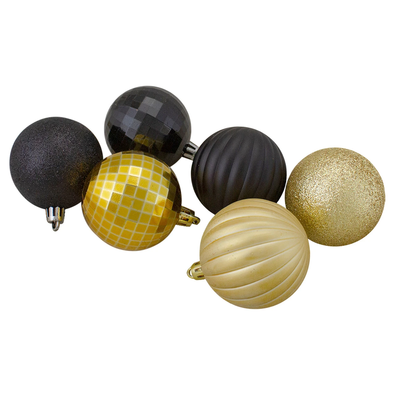 Northlight 100ct Black And Gold Shatterproof 3-Finish Christmas Ball Ornaments 2.5" (60mm) 3 Northlight 100ct Black And Gold Shatterproof 3-Finish Christmas Ball Ornaments 2.5" (60mm)