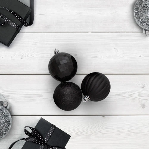 Northlight 100ct Jet Black Shatterproof 3-Finish Christmas Ball Ornaments 2.5" (60mm) 4 Northlight 100ct Jet Black Shatterproof 3-Finish Christmas Ball Ornaments 2.5" (60mm) - Image 2