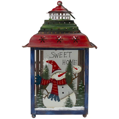 Northlight Red, Green And Blue Snowman Christmas Candle Lantern 15" 3 Northlight Red, Green And Blue Snowman Christmas Candle Lantern 15"