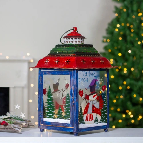 Northlight Red, Green And Blue Snowman Christmas Candle Lantern 15" 4 Northlight Red, Green And Blue Snowman Christmas Candle Lantern 15" - Image 2