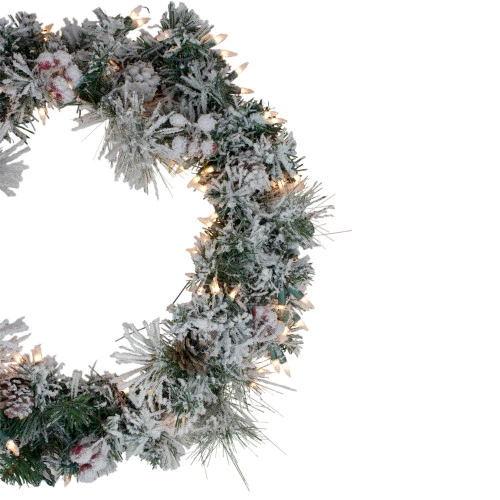 Northlight Pre-lit Heavily Flocked Berries And Pine Cones Artificial Christmas Wreath - 24-Inch, Clear Lights 4 Northlight Pre-lit Heavily Flocked Berries And Pine Cones Artificial Christmas Wreath - 24-Inch, Clear Lights - Image 2