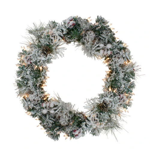 Northlight Pre-lit Heavily Flocked Berries And Pine Cones Artificial Christmas Wreath - 24-Inch, Clear Lights 3 Northlight Pre-lit Heavily Flocked Berries And Pine Cones Artificial Christmas Wreath - 24-Inch, Clear Lights