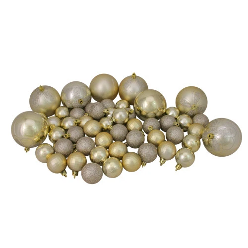 Northlight 125ct Champagne Gold Shatterproof 4-Finish Christmas Ornaments 5.5" (140mm) 3 Northlight 125ct Champagne Gold Shatterproof 4-Finish Christmas Ornaments 5.5" (140mm)