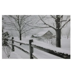Northlight Fiber Optic Lighted Snowfall Country Rustic Farmhouse Christmas Canvas Wall Art 11.75" X 15.75"