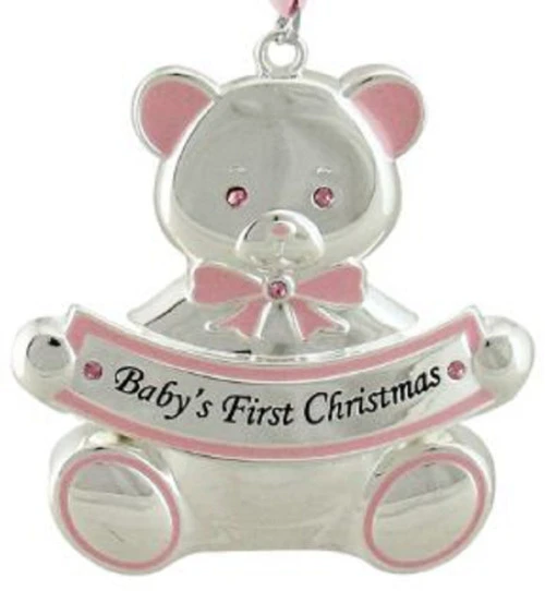 Northlight 3" Pink And Silver Teddy Bear 'Baby's First Christmas' Ornament 5 Northlight 3" Pink And Silver Teddy Bear 'Baby's First Christmas' Ornament - Image 3