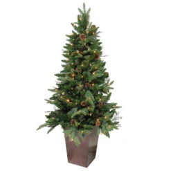 Northlight 5' Pre-lit Green Potted Mixed Winter Pine Medium Artificial Christmas Tree - Clear Lights